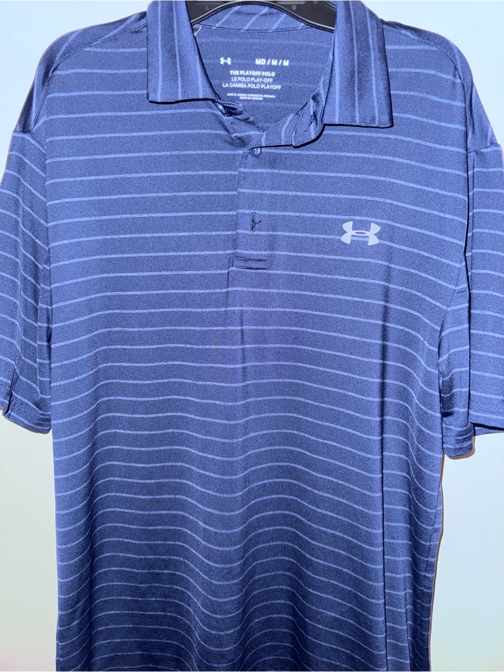 Under Armour Men’s Navy Blue Thin-Striped Polo